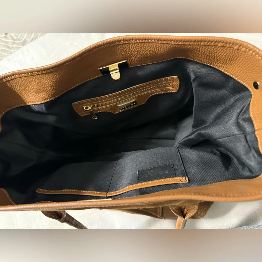 La Via Firenze Hobo Tote Genuine Leather with shoulder strap Camel Brown Suede
